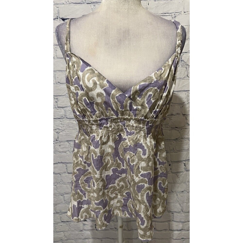 NWT Calvin Klein Purple & Green Cotton Tank Top Lightweight Smocked Size Large